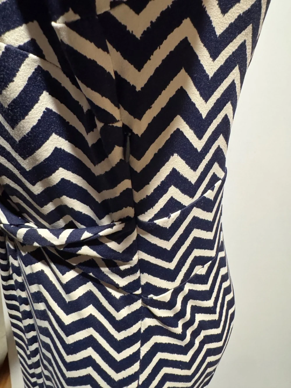 Talbots Navy/White Chevron V-Neck Wrap Dress 3/4|Size L